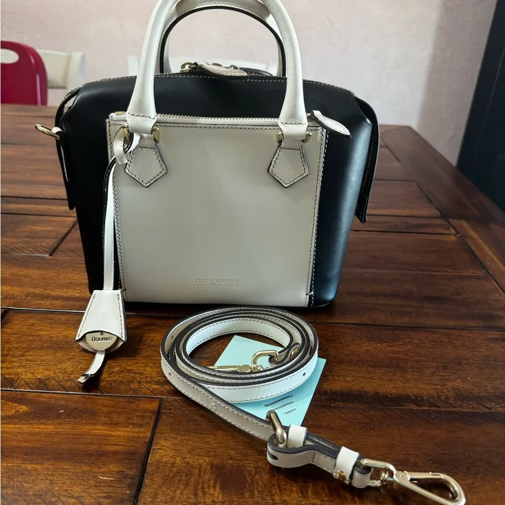 Dooney & Bourke Alto Black and Cream Satchel - Picture 1 of 8